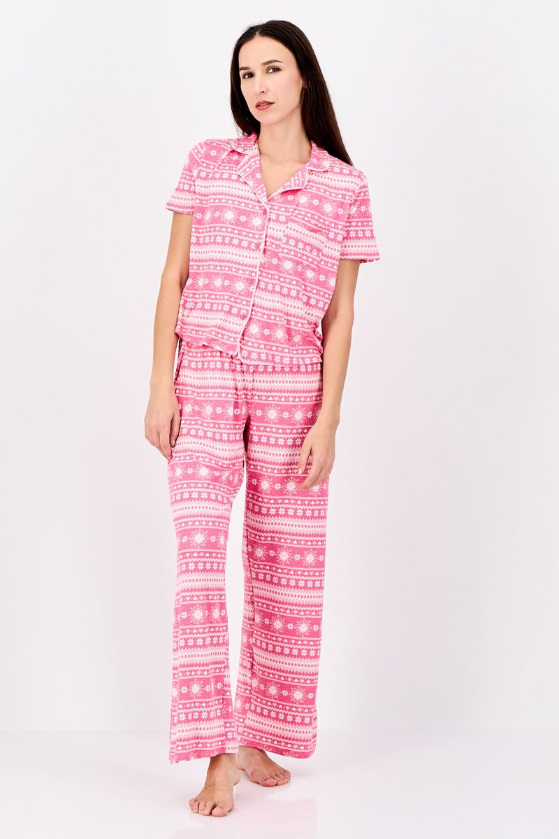 Kensie Women 2 Pieces Allover Print Sleepwear Pyjama Top And Bottom Set, Multicolor - Image 1